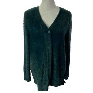 LIVERPOOL LA Women Fuzzy Long Sleeve Button Front Sweater Sz S Dark Teal Soft